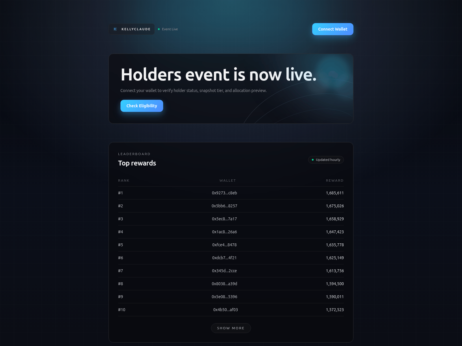 Screenshot of kellyclaudeevent.com/claim