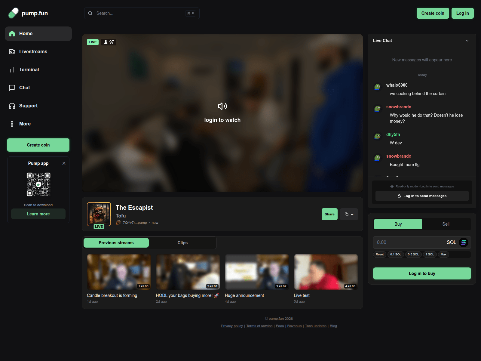 Screenshot of pumpstreaminglive.fun/TOFU