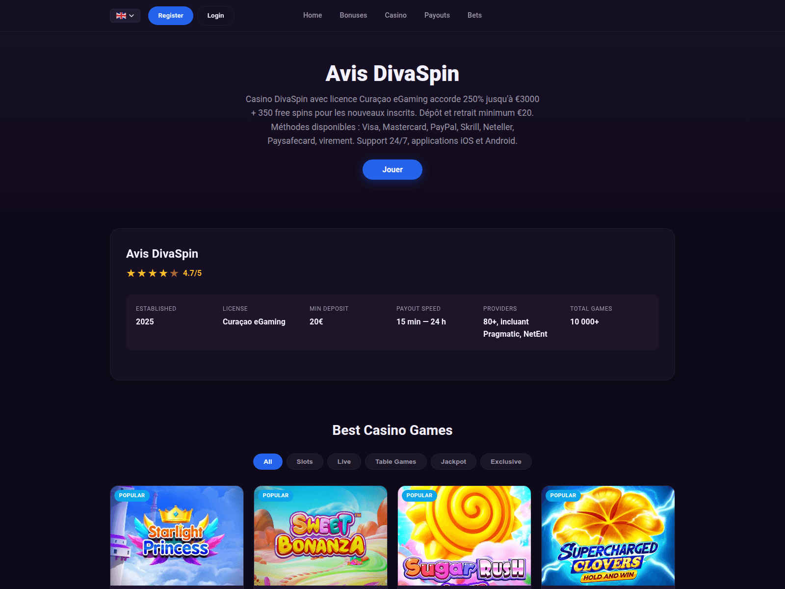 Screenshot of divaspin.bet