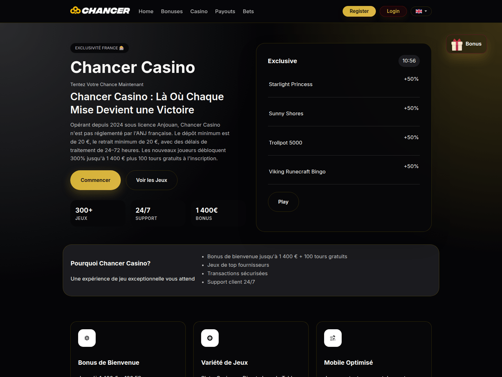 Screenshot of chancercasino.games