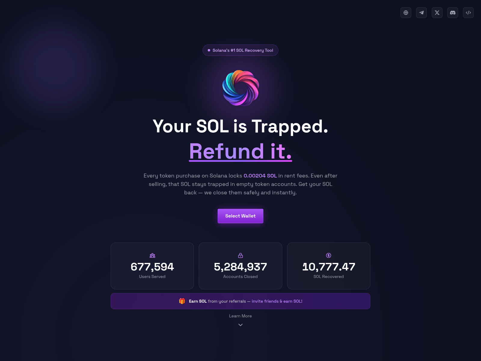 Screenshot of refundyoursolana.fun