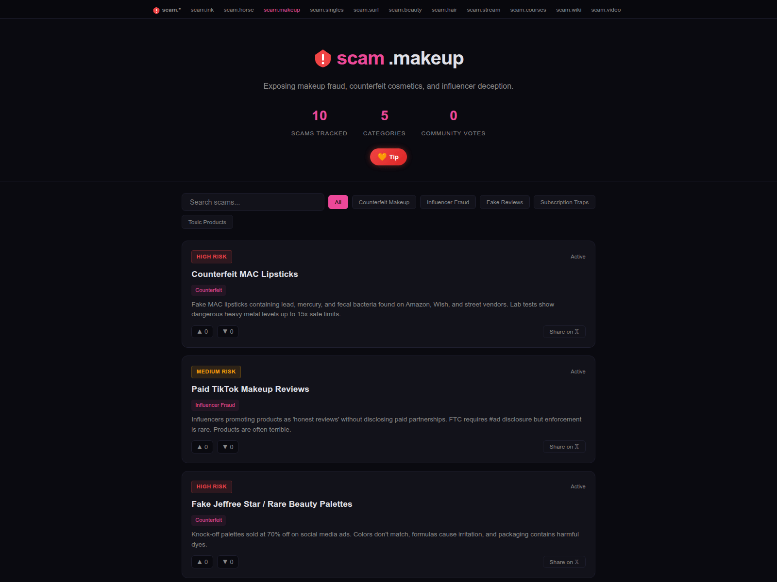 Screenshot of scam.makeup
