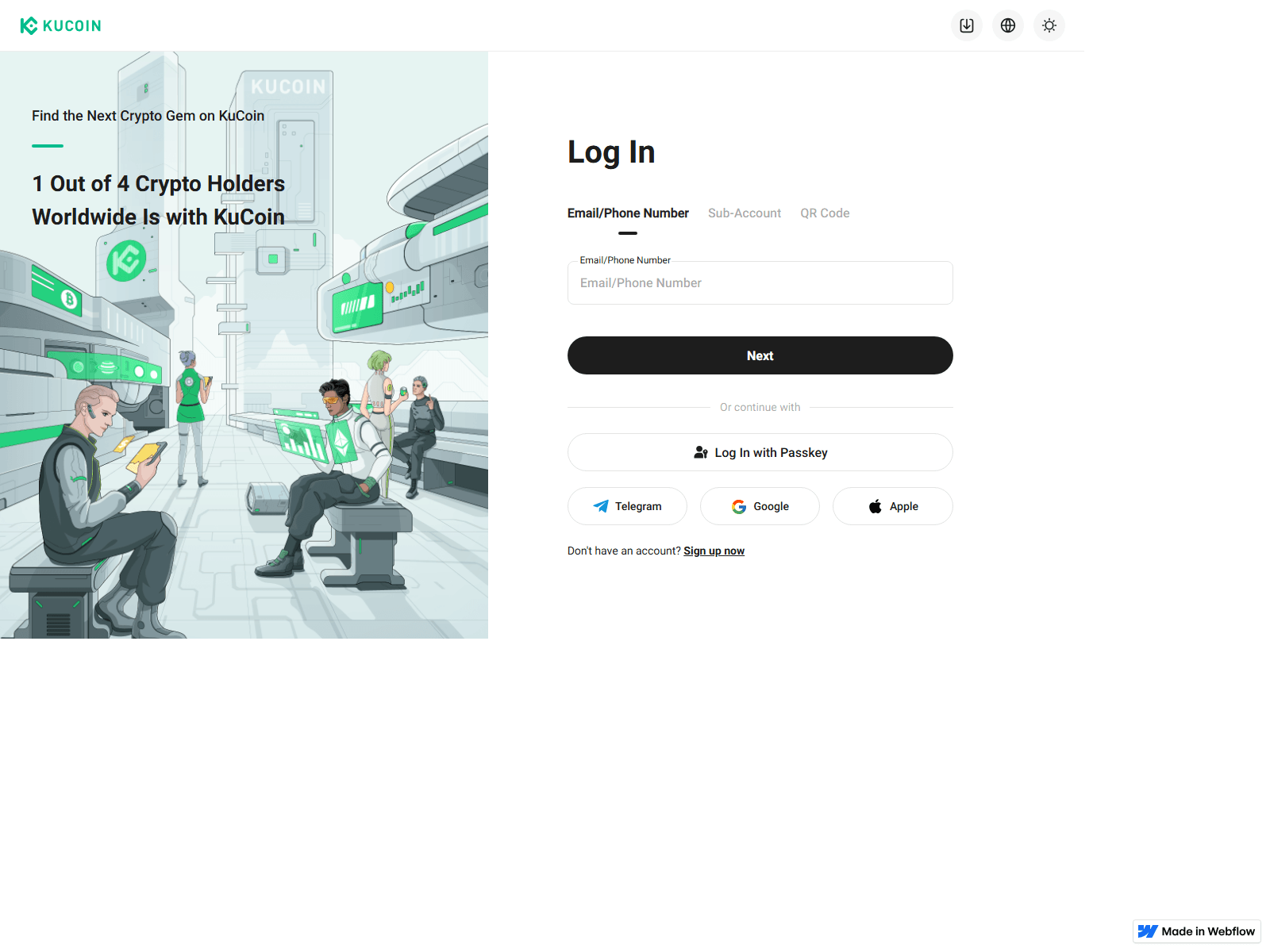 Screenshot of kucoin-logi-en.webflow.io