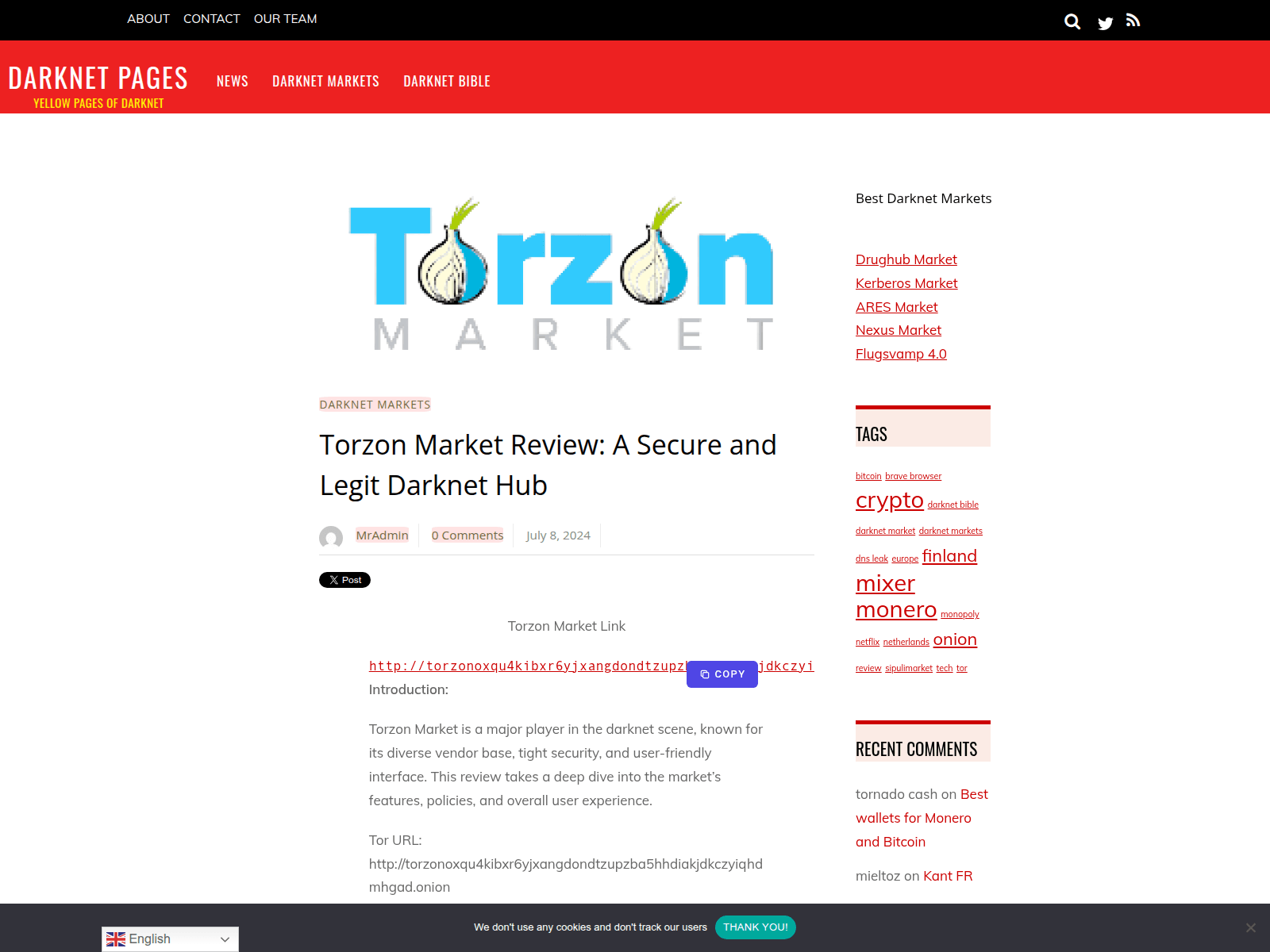 Screenshot of darknetpages.com/torzon-market