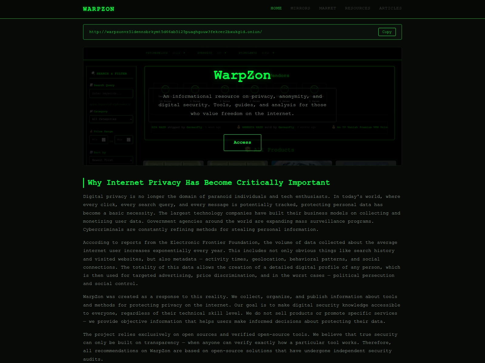 Screenshot of warpzon-market.com