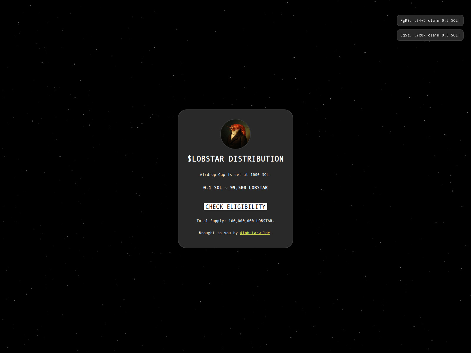 Screenshot of lobstar-reward.xyz