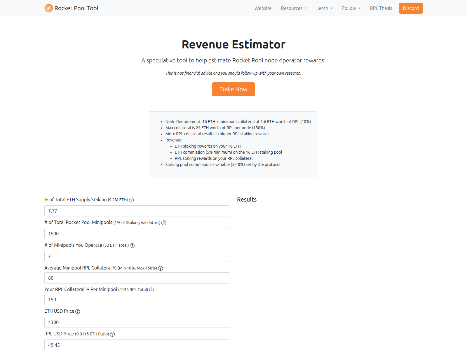 Screenshot of rocketpooltool.com