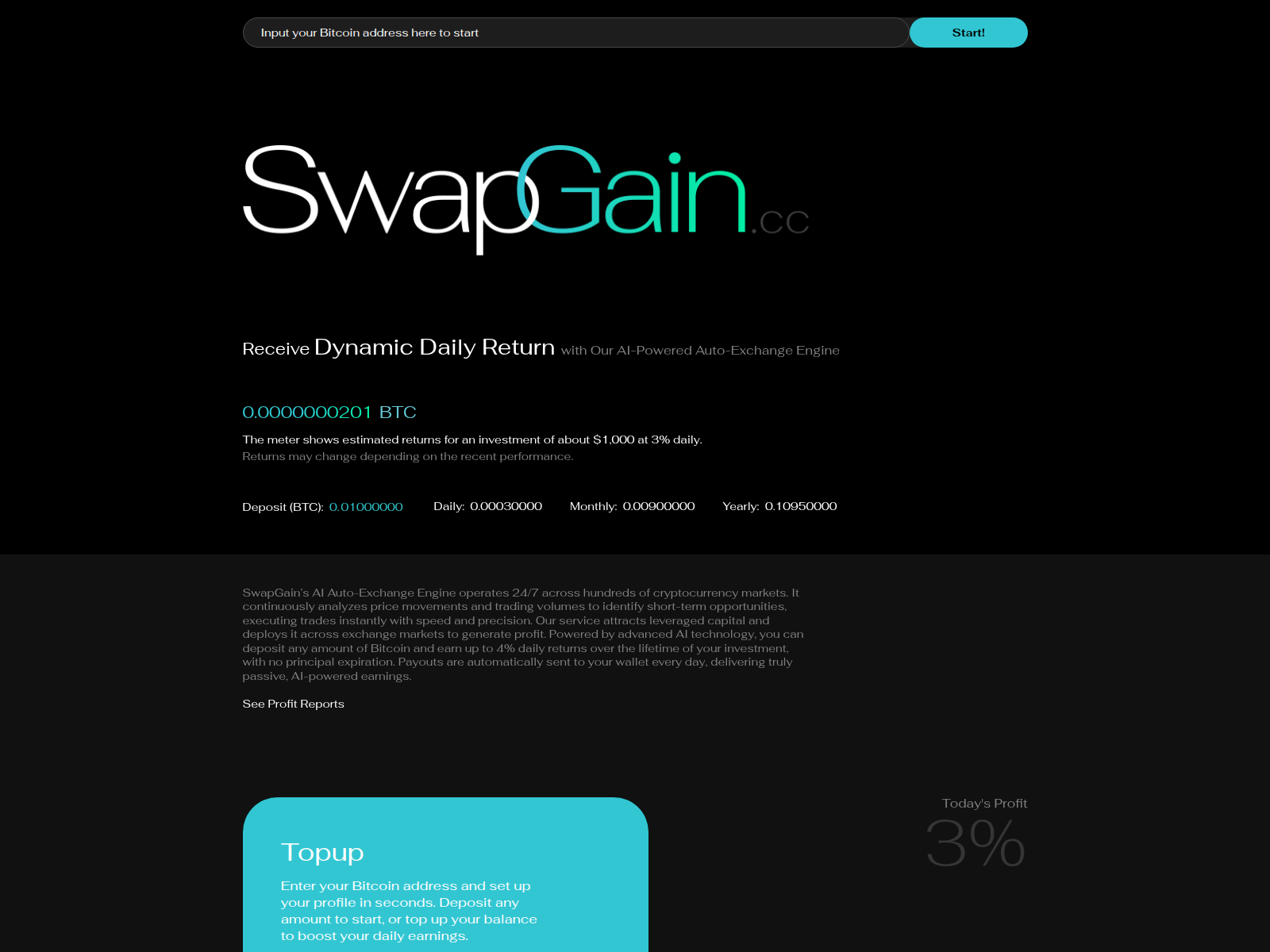 Screenshot of swapgain.cc