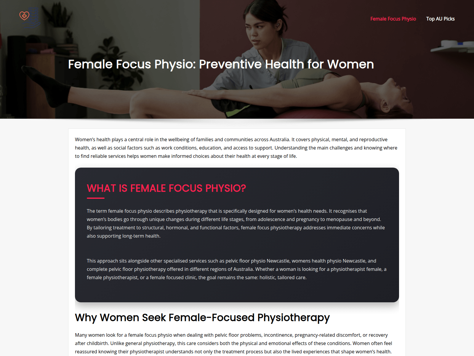 Screenshot of focusonwomenphysioau.com