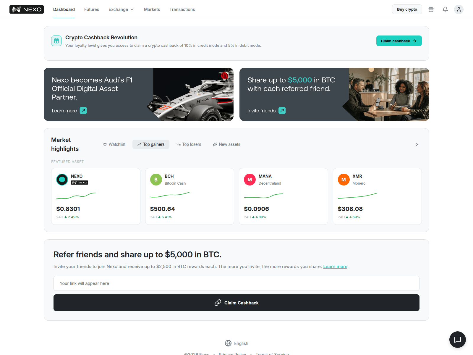 Screenshot of nexocashbacks.live