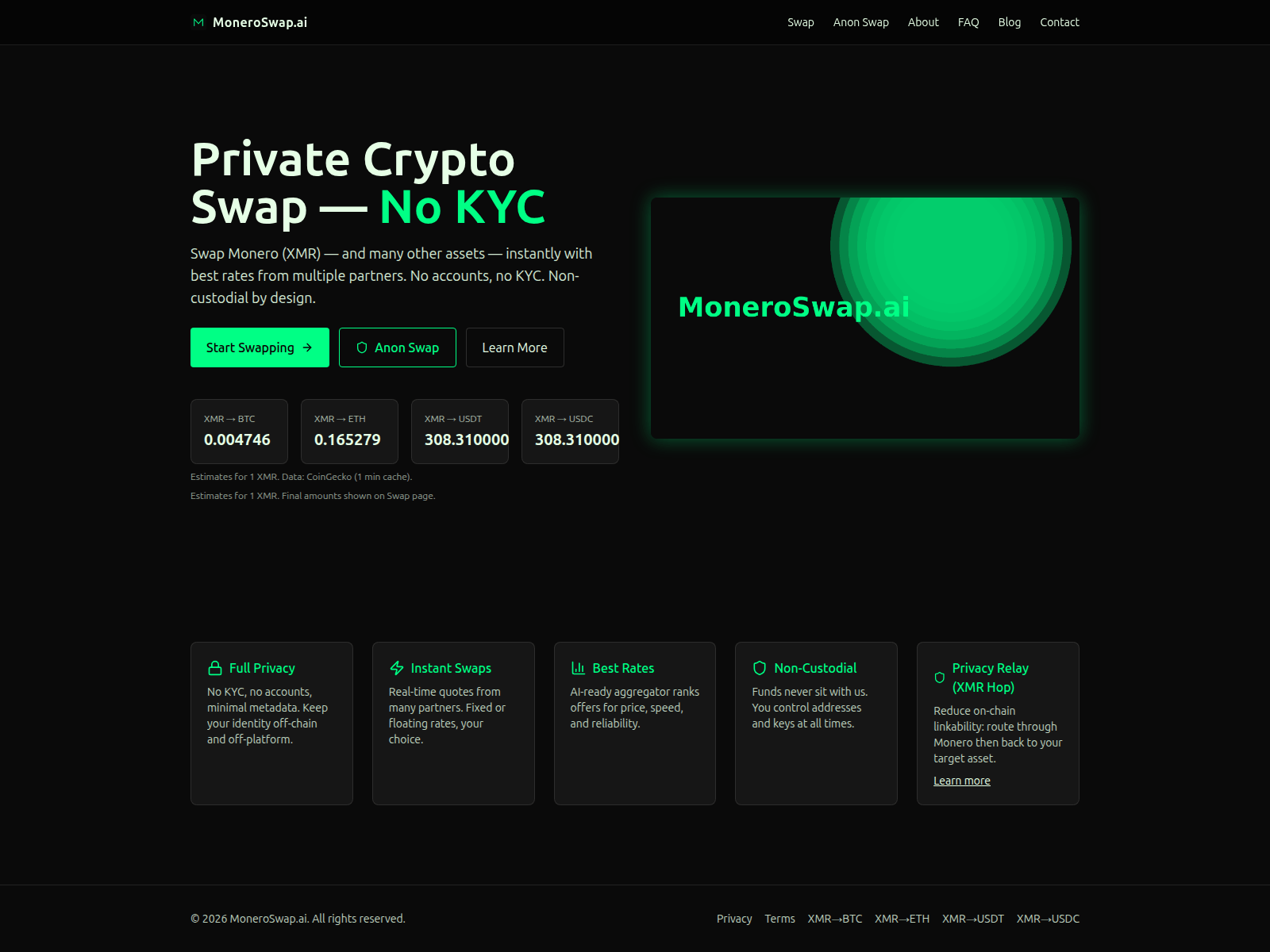 Screenshot of www.moneroswap.ai