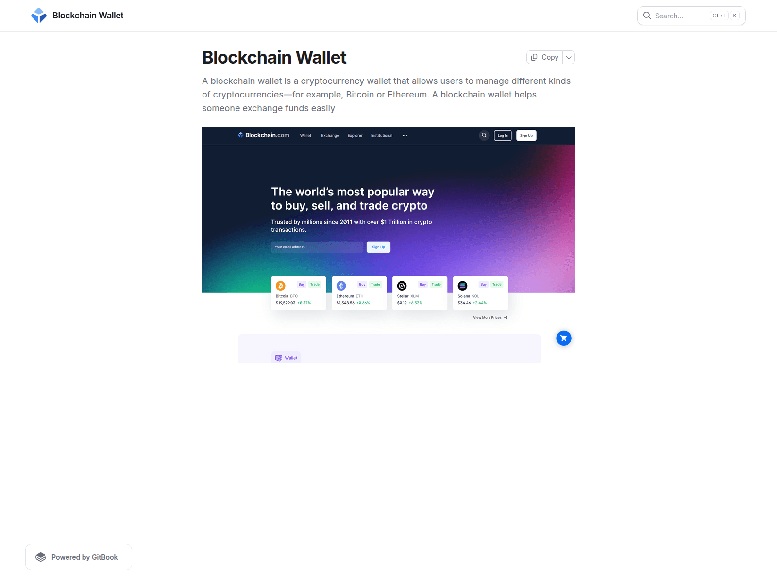 Screenshot of blockcheen-wallet.gitbook.io