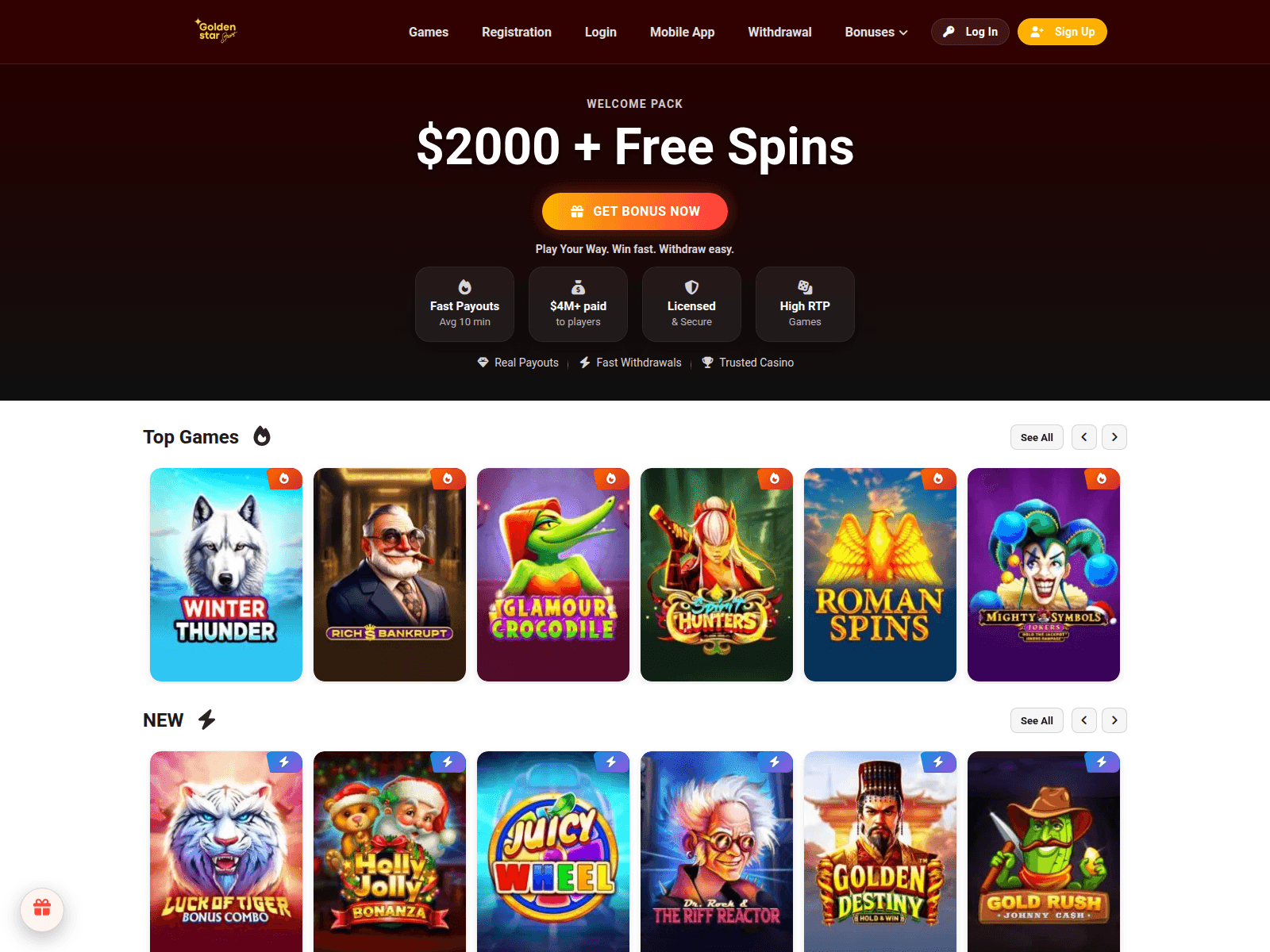 Screenshot of goldenstarcasinos-ca.com