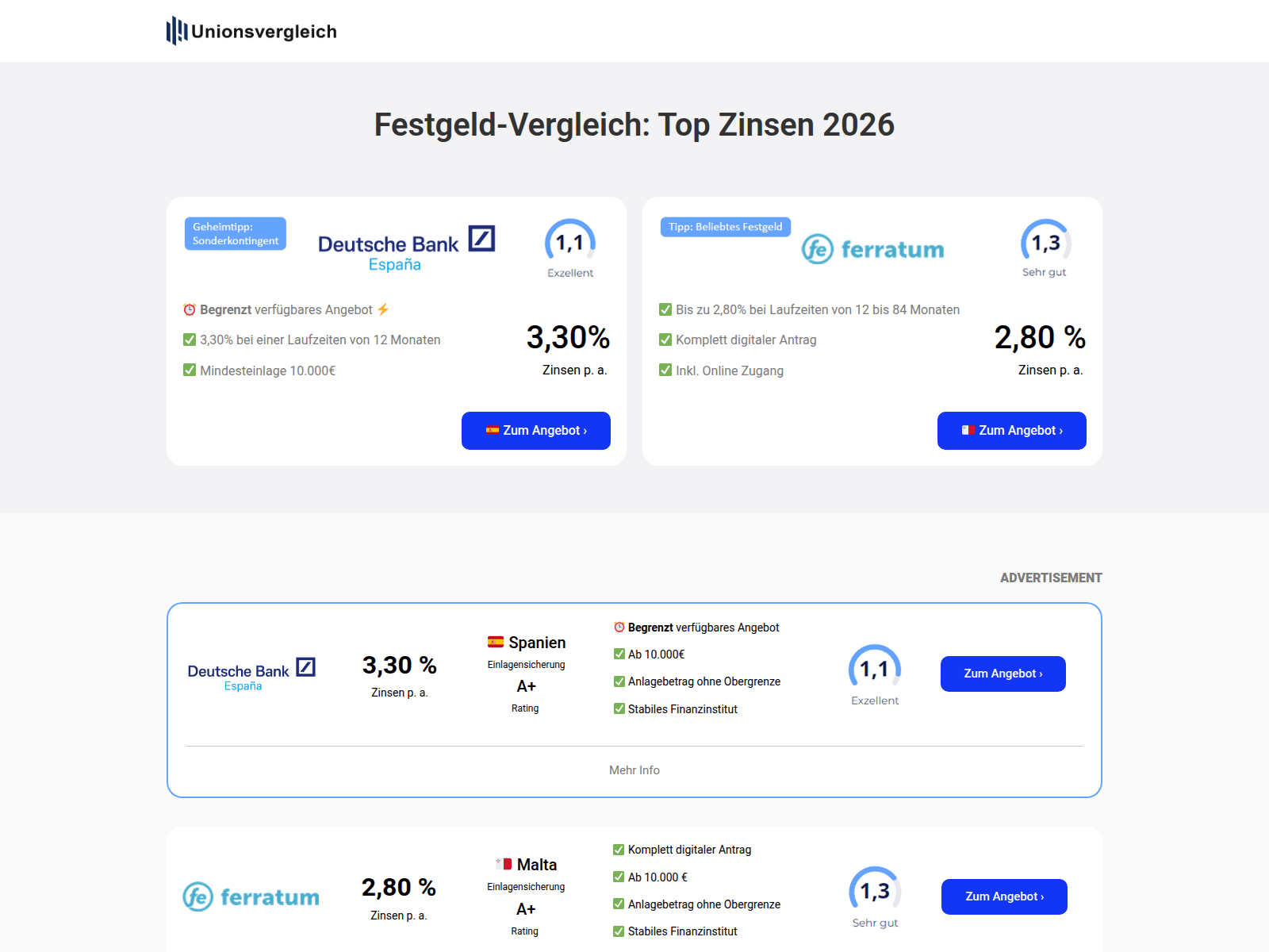 Screenshot of unionsvergleich.com