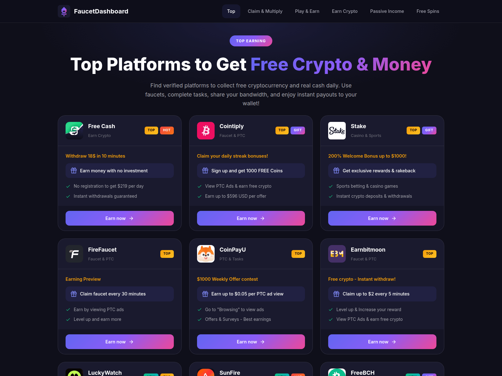 Screenshot of faucetdashboard.com