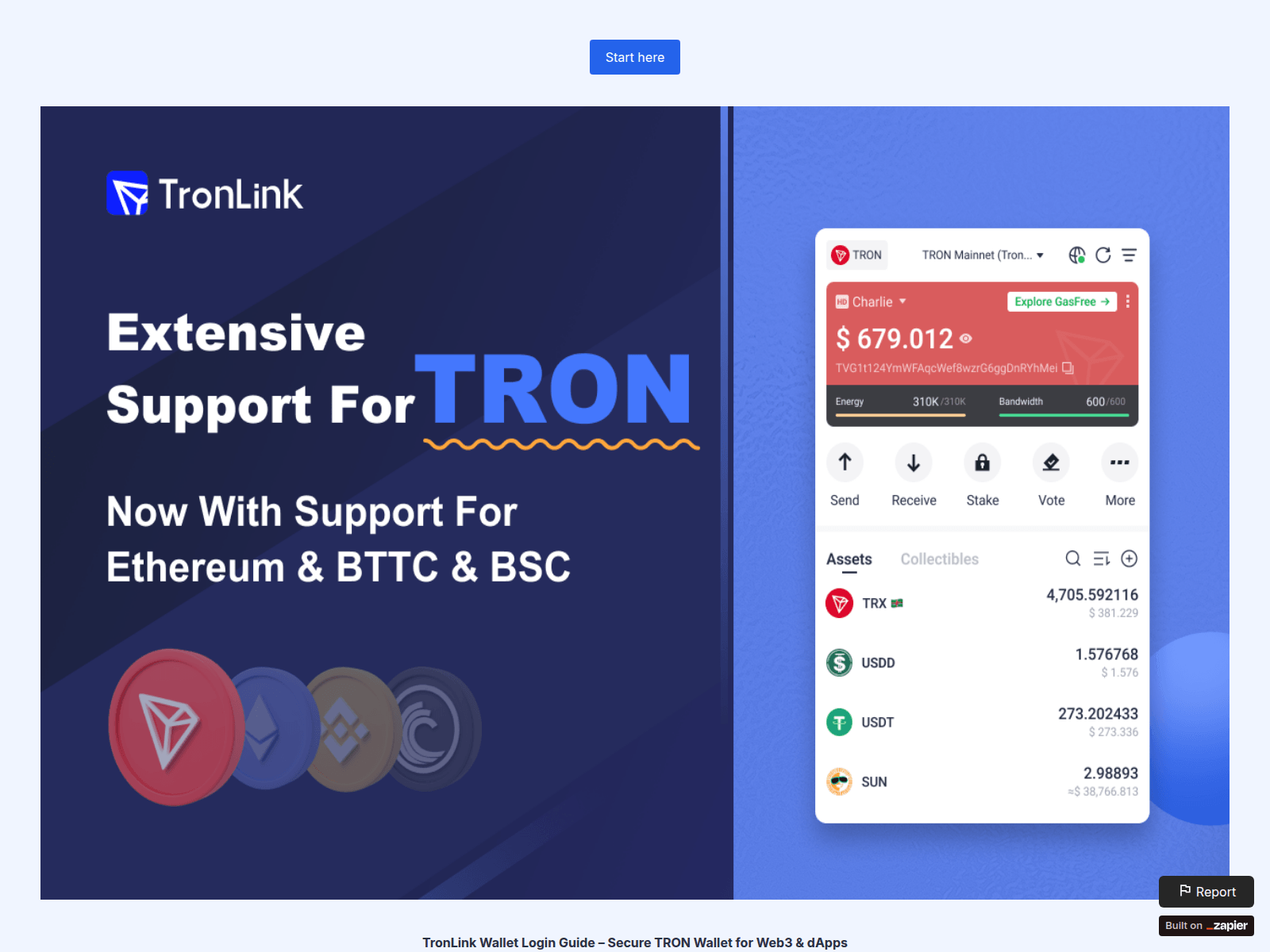 Screenshot of dev-tronlink-home.zapier.app