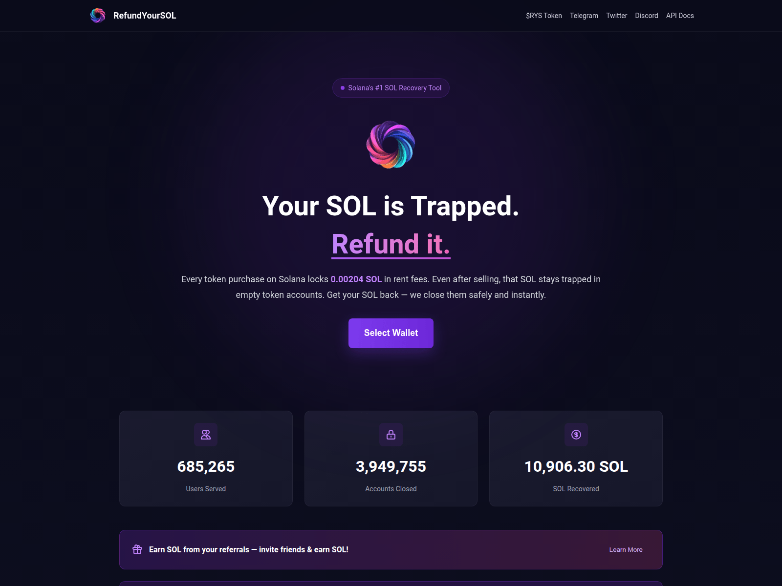 Screenshot of refundyoursol.space