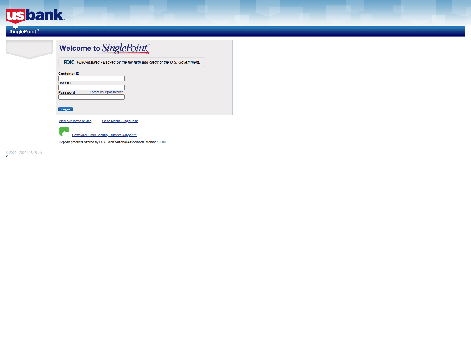 Screenshot of singlepoint-usbank.businesslogon1.com