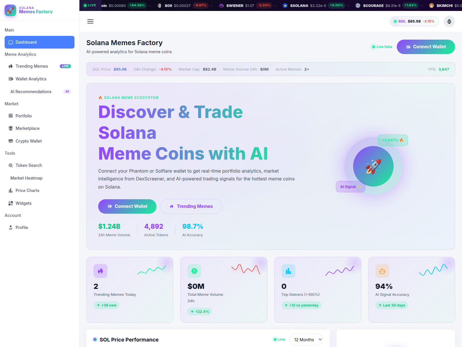 Screenshot of solana-memes-factory.live