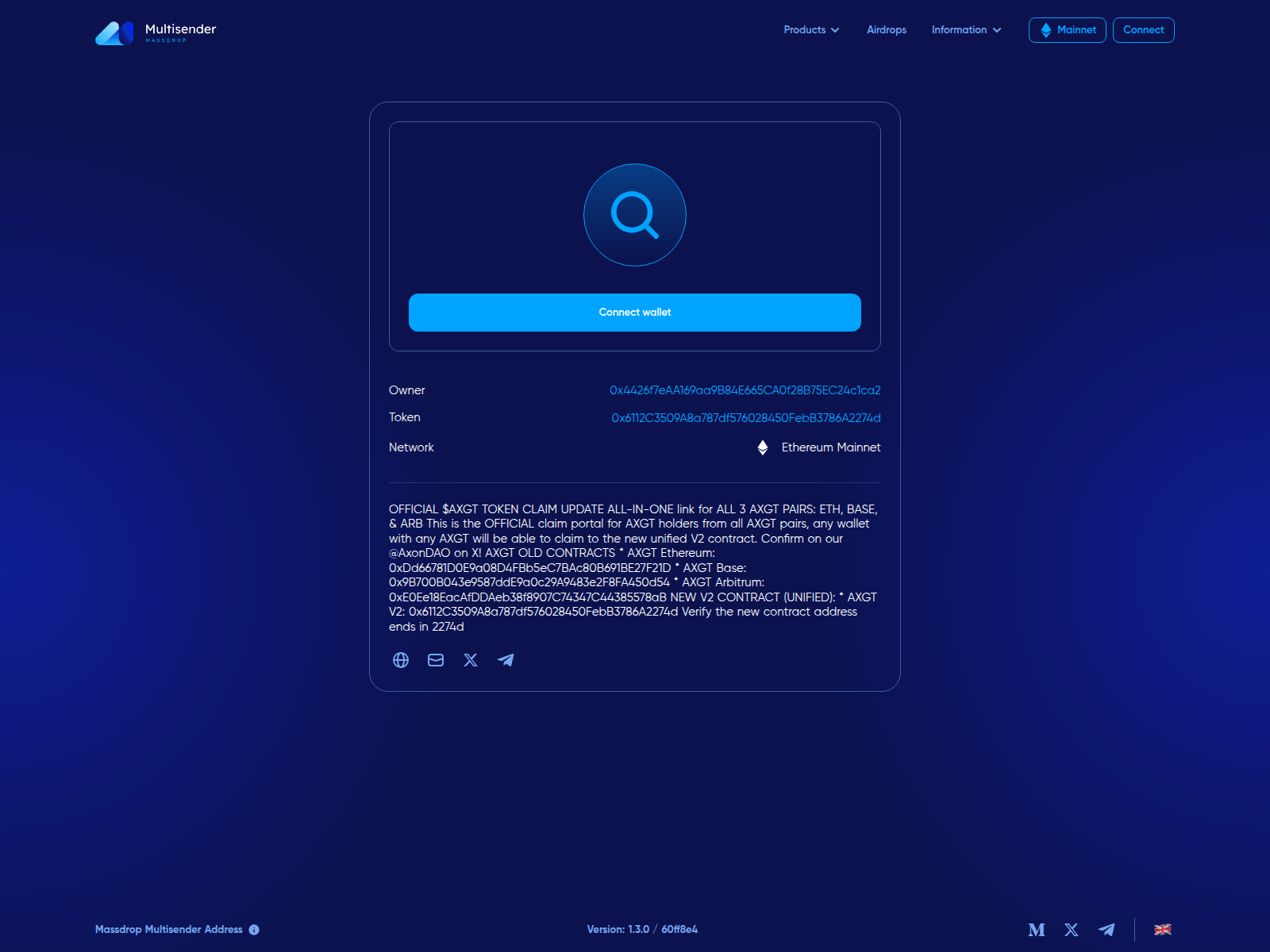 Screenshot of massdropmultisender-app.xyz