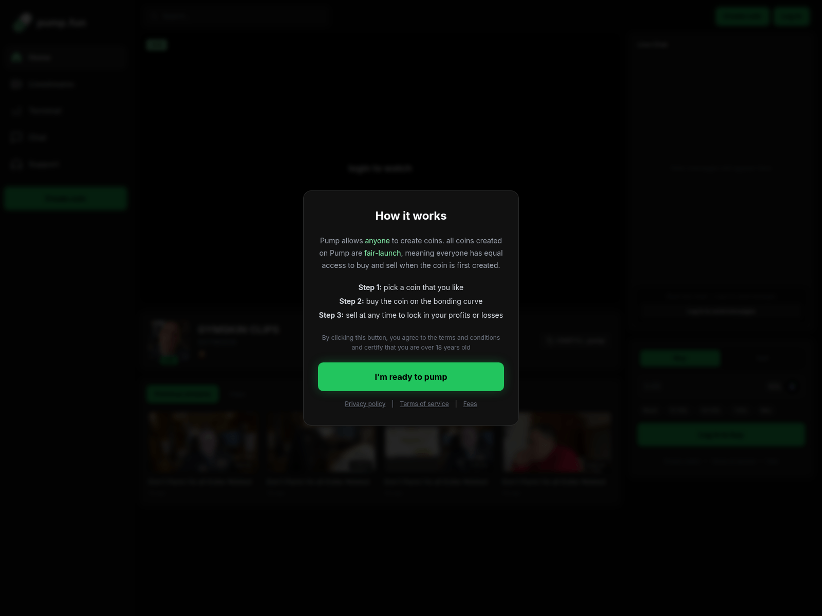 Screenshot of pump-online.top/live/ChQYYJ6tcpaW1VFGAYxq1xPxB7R92Qo7xSjywcqNpump