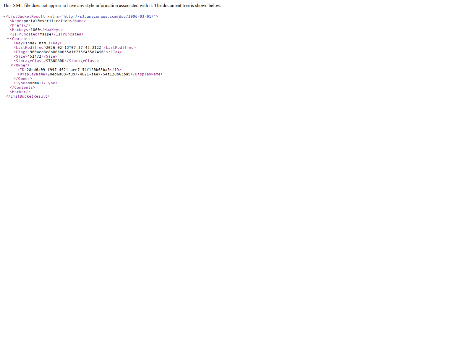 Screenshot of portal0xverification.us-iad-10.linodeobjects.com