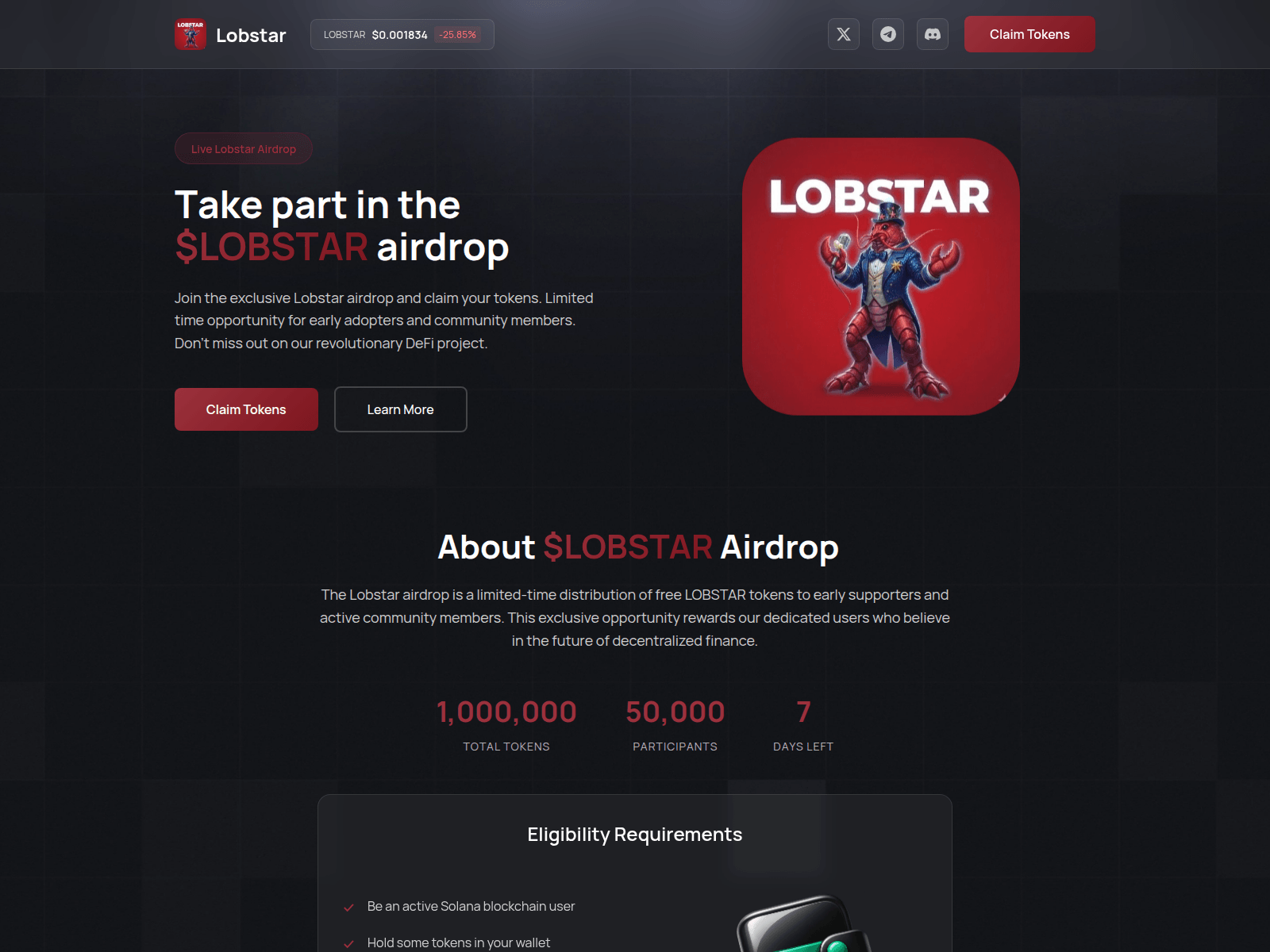 Screenshot of event-lobstar.fun