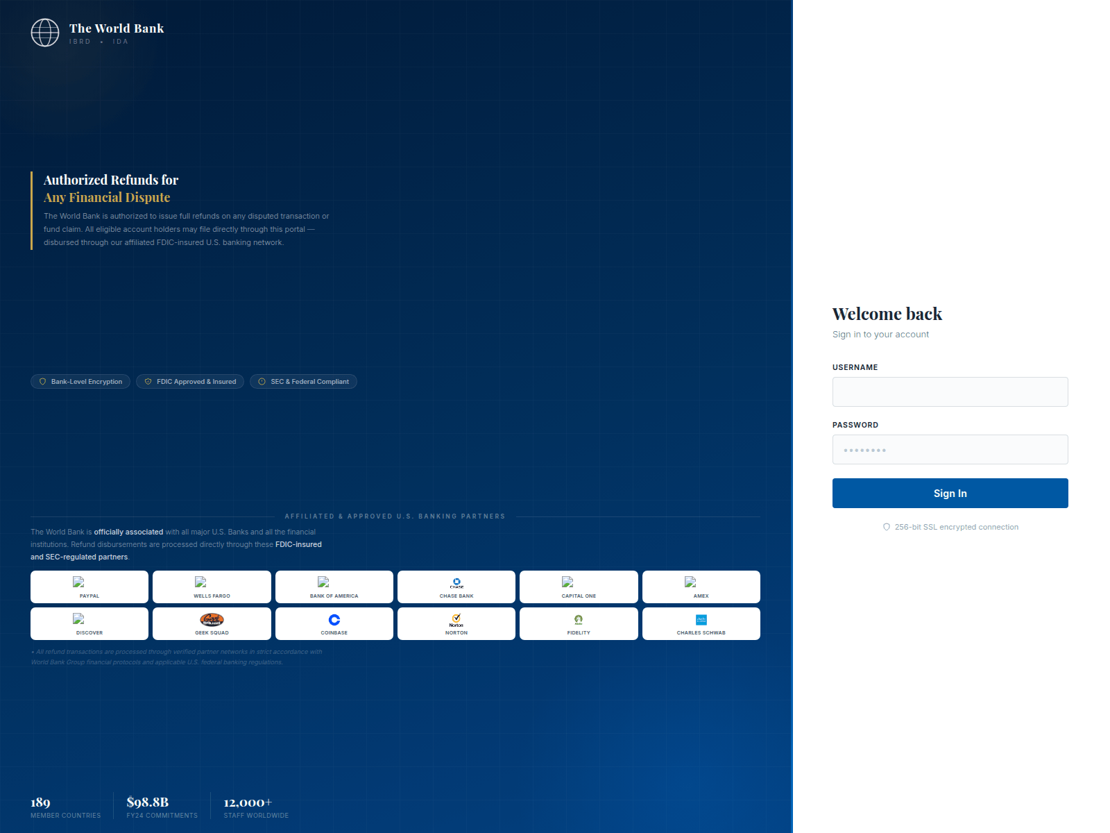 Screenshot of login.wbfinance.us