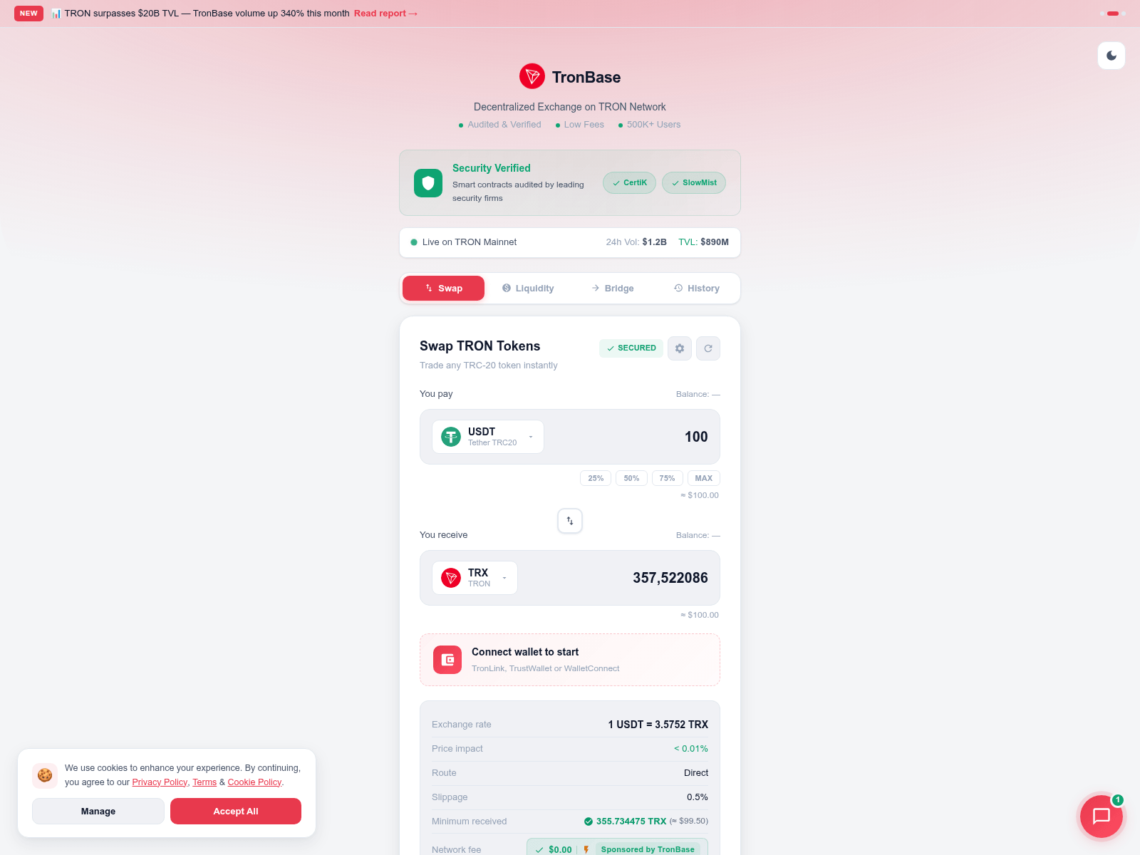 Screenshot of tronbase.app