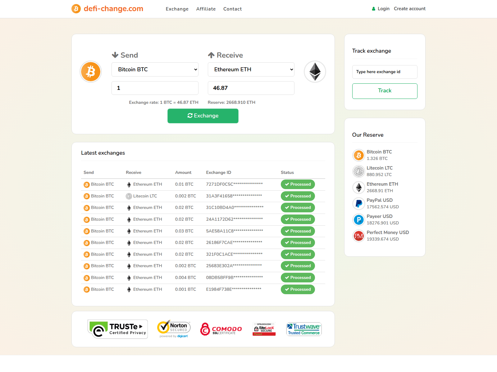 Screenshot of defi-change.com