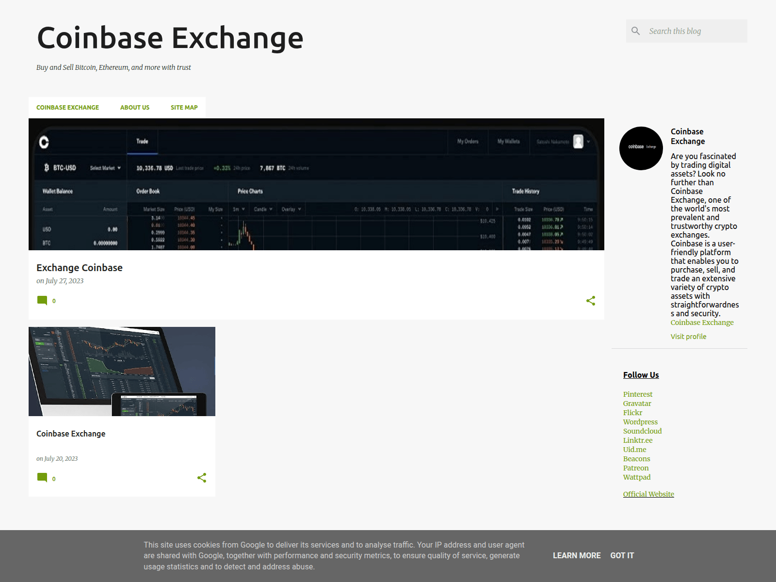 Screenshot of exchangecoinbase.blogspot.com