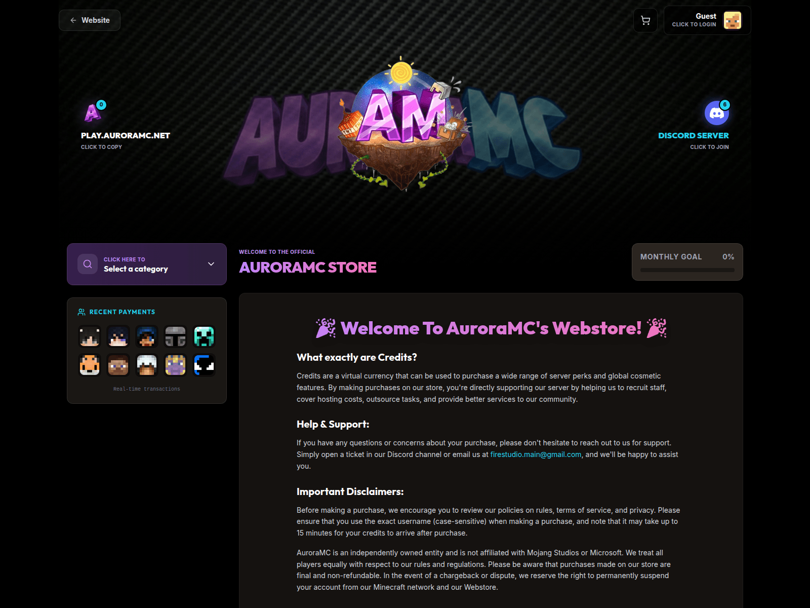Screenshot of auroramc.firestudio.online