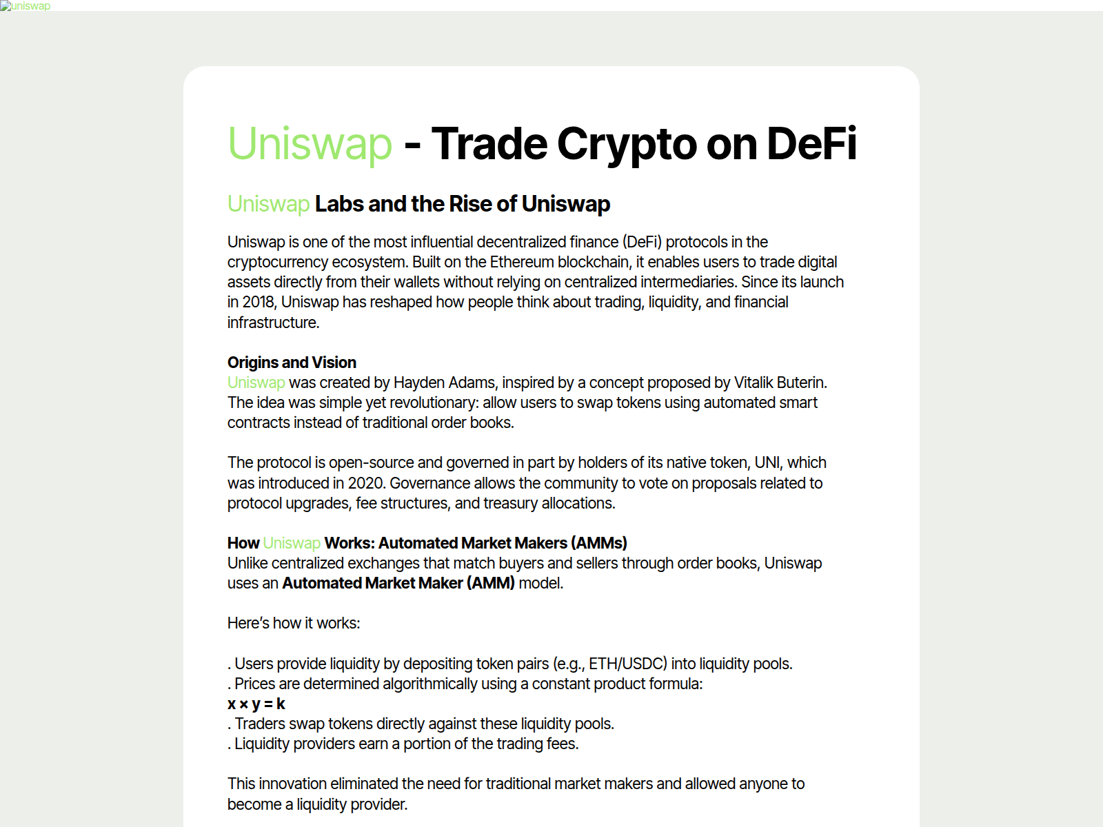 Screenshot of uniswap-ai.github.io
