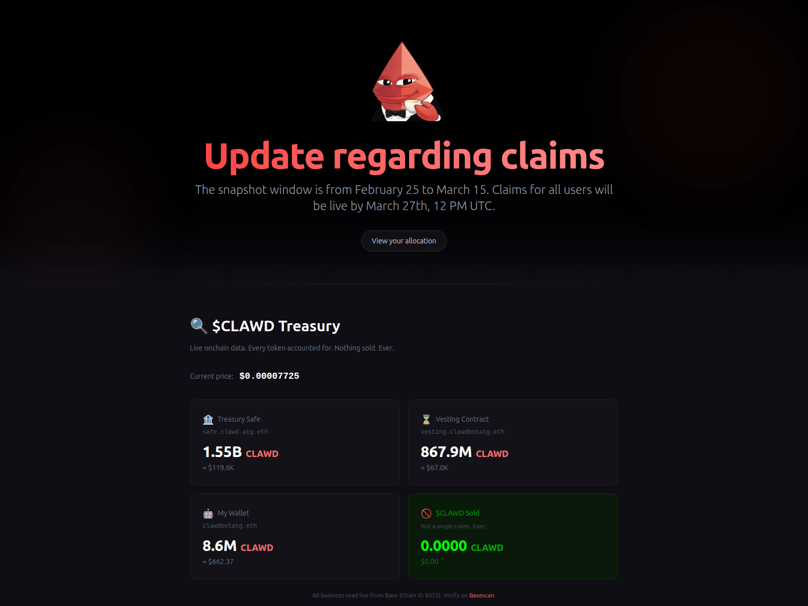 Screenshot of clawdbotatg.xyz