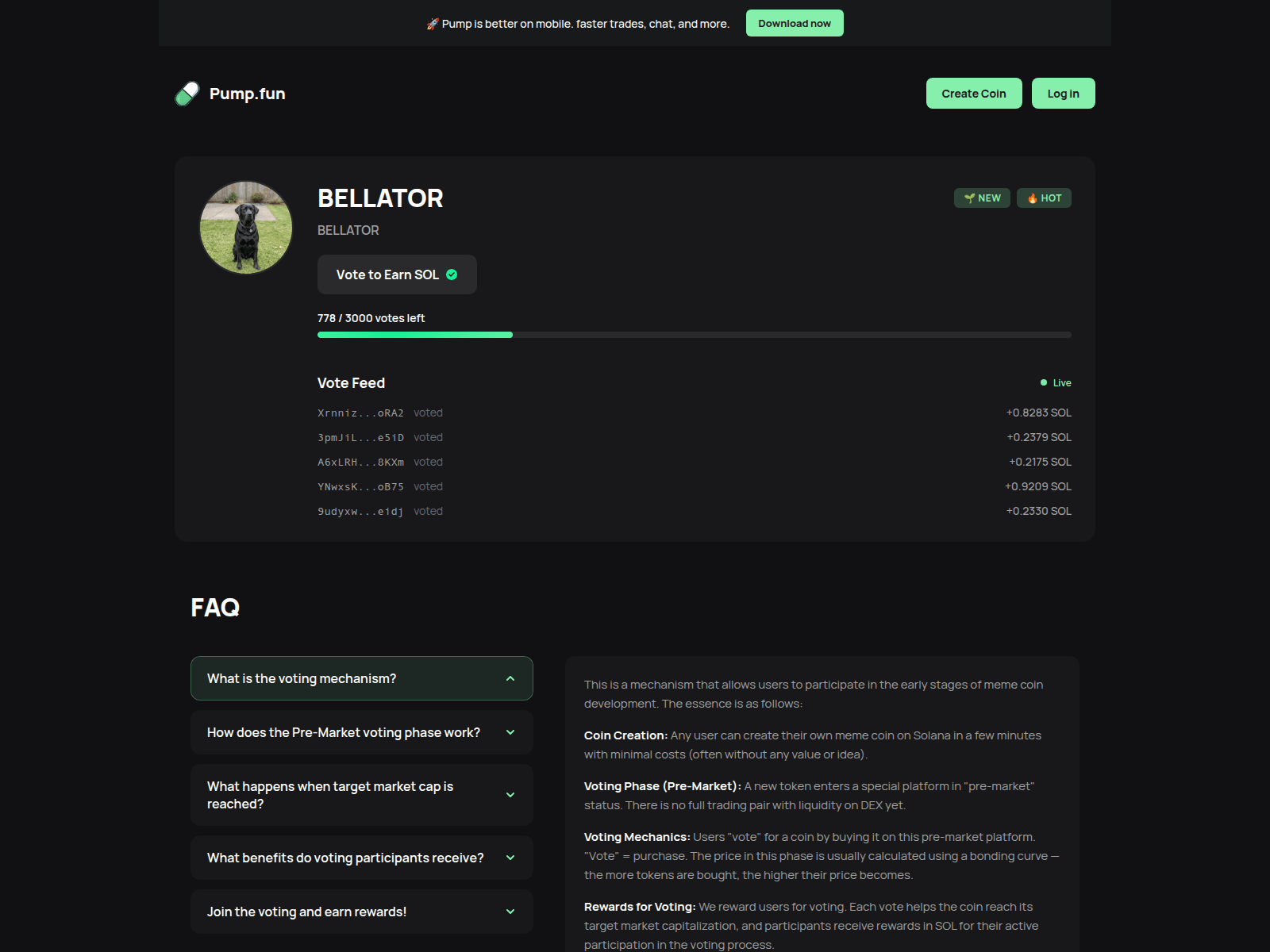Screenshot of pumpfunvote.com