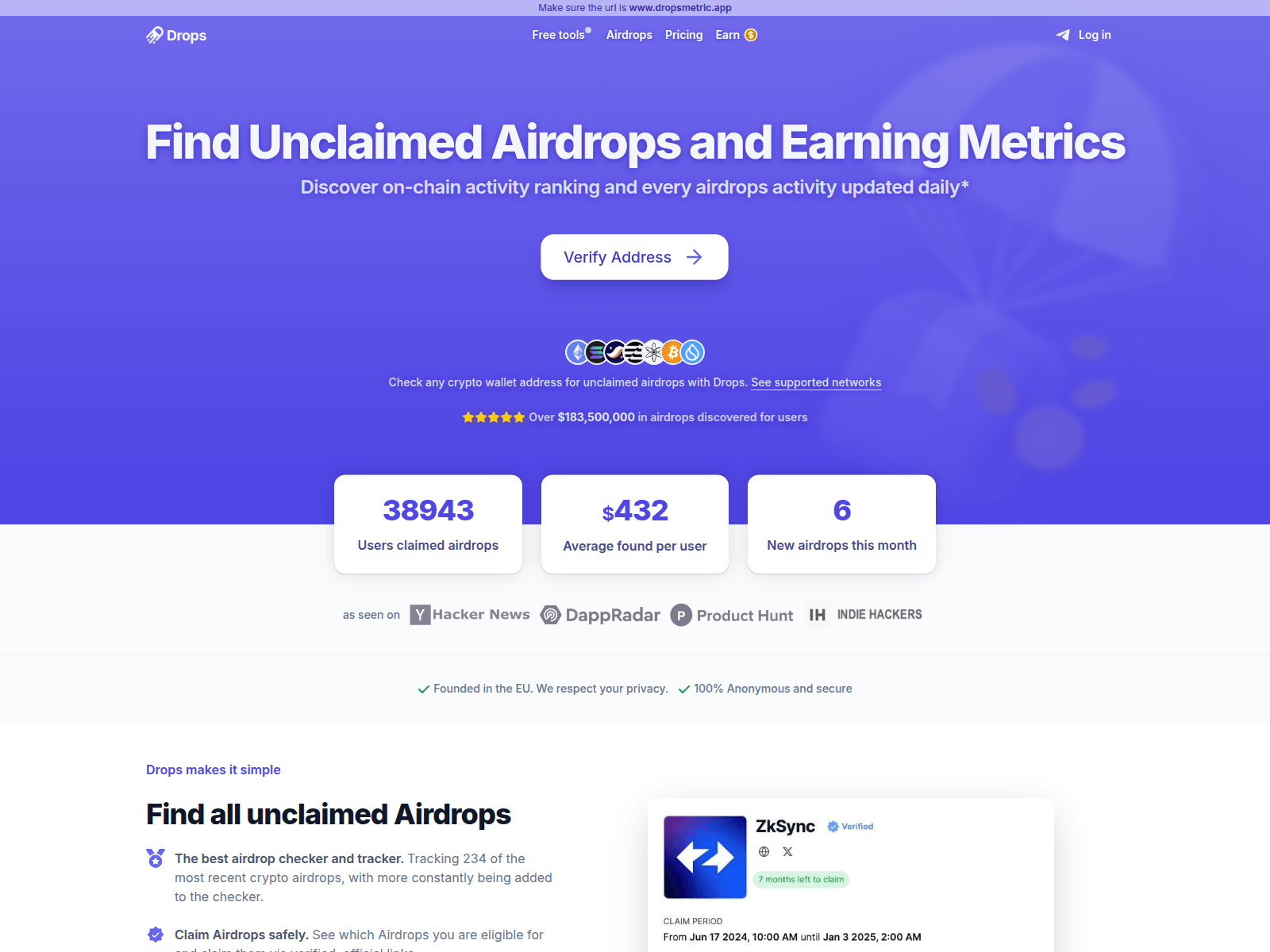 Screenshot of dropsmetric.app