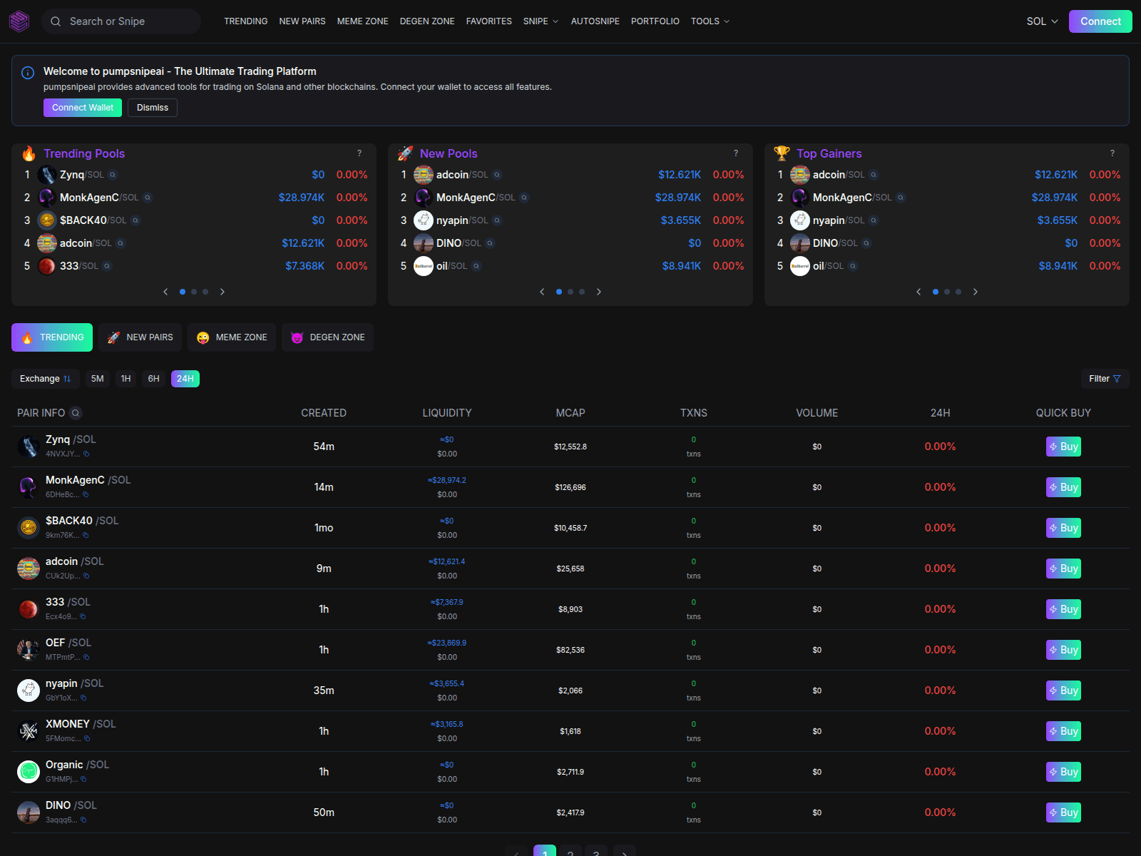 Screenshot of pumpsnipeai.com