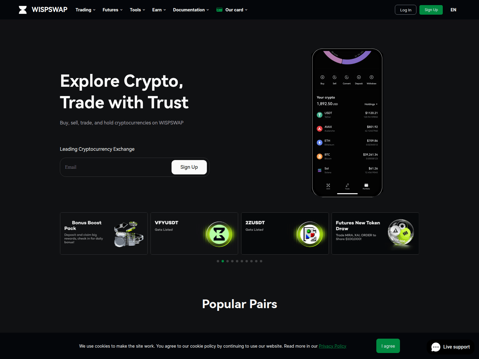 Screenshot of wispswap.io