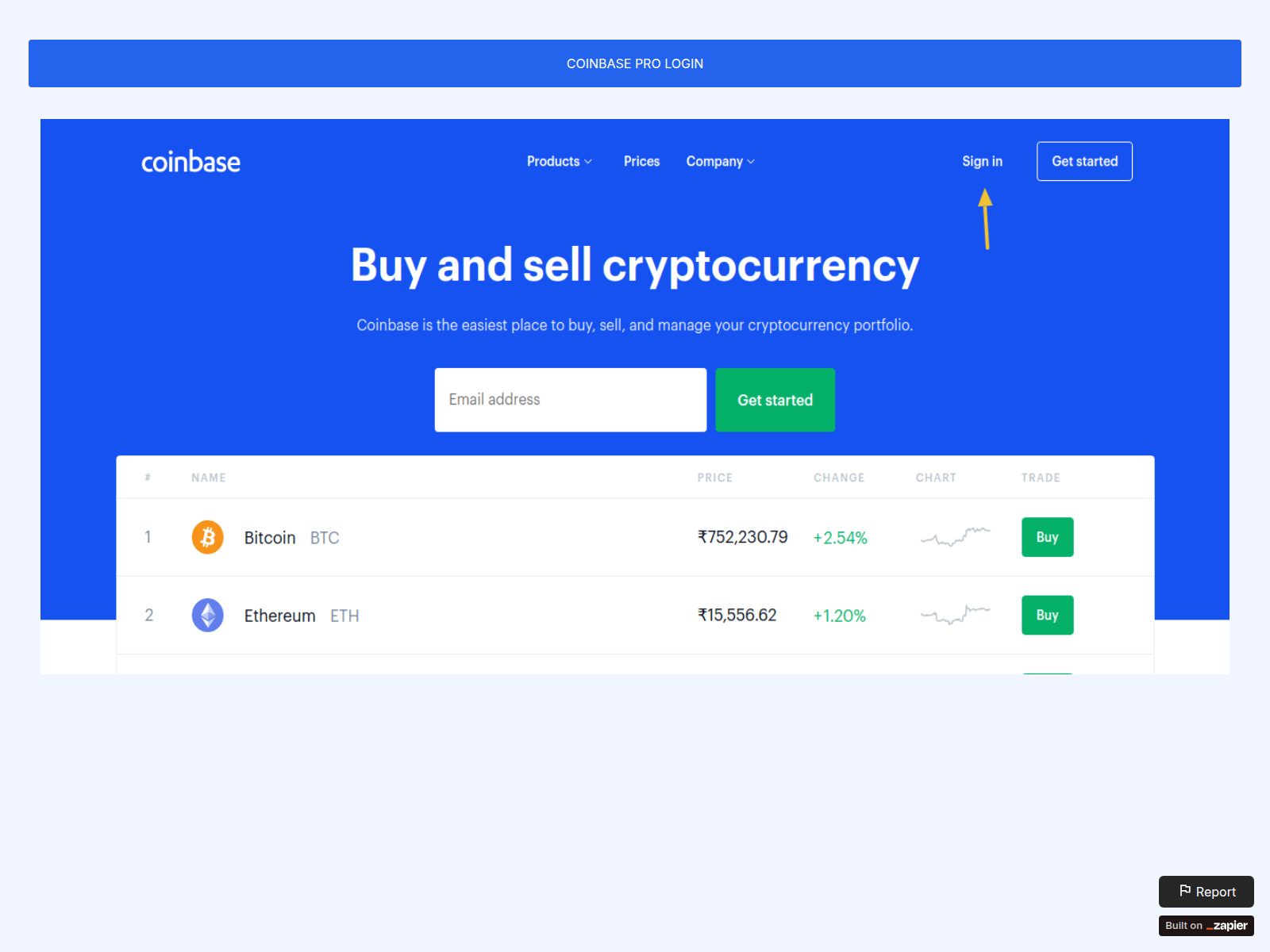 Forensic screenshot of page-setup-coins.zapier.app