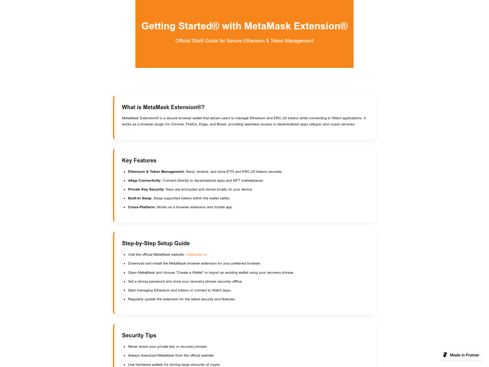 Screenshot of metamaskwallt-support.framer.ai
