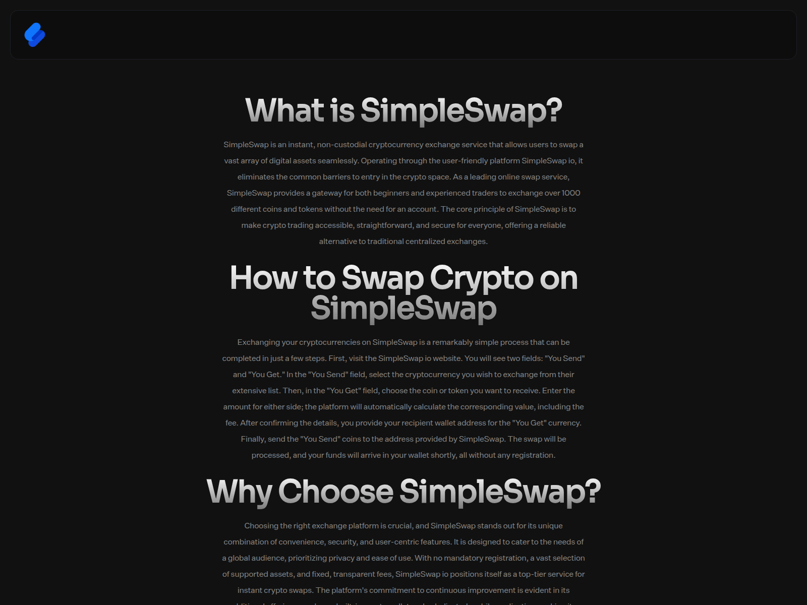 Screenshot of simpleswapcrypto.com