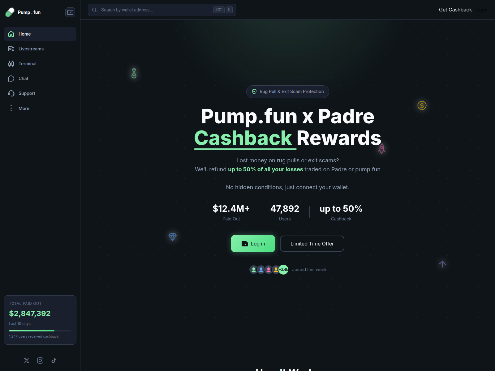 Screenshot of padre-cashback.fun