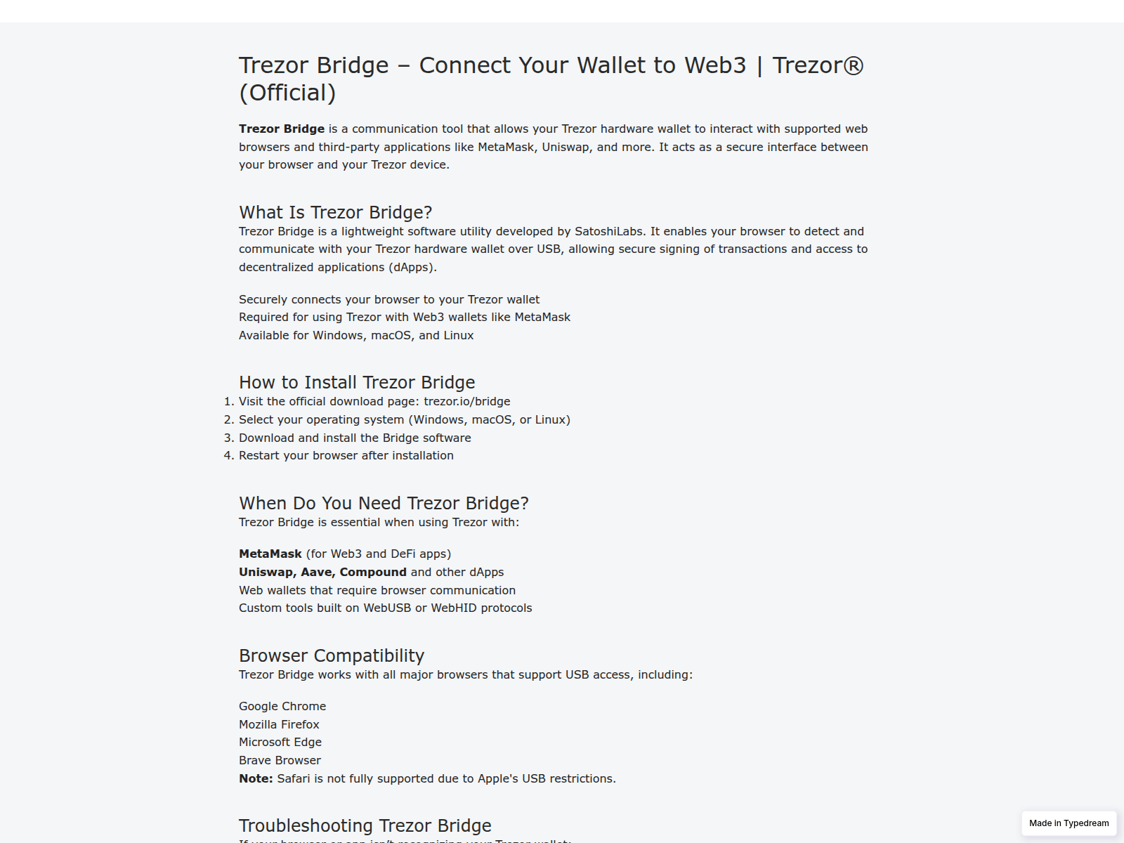 Forensic screenshot of secure-device-brridge.typedream.app