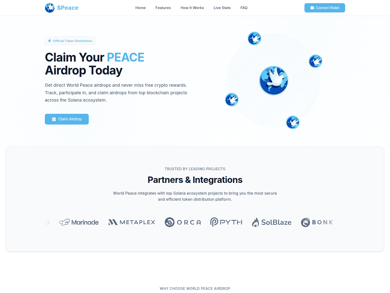 Screenshot of peaceworldcoin.com