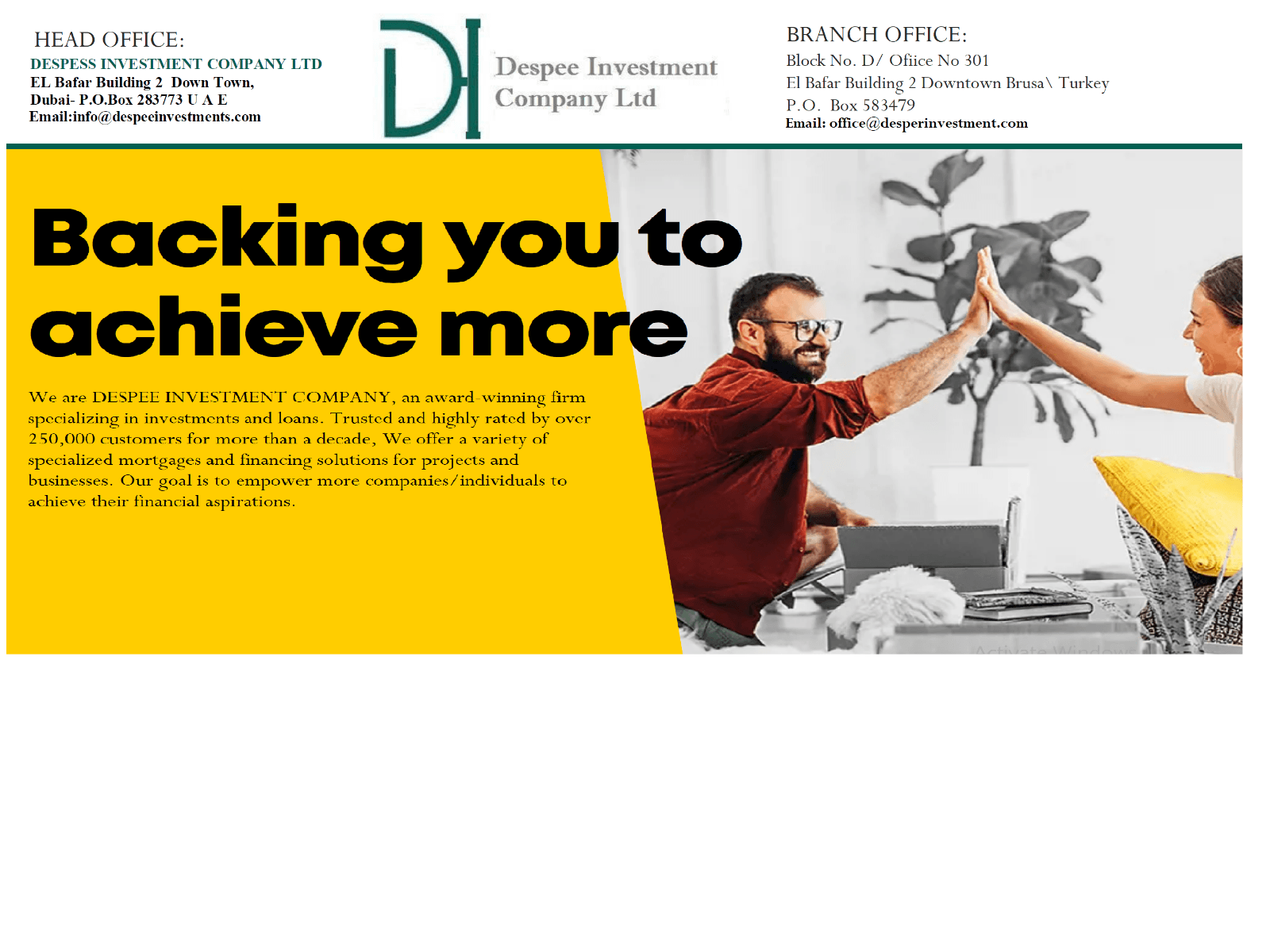 Screenshot of desperinvestment.com