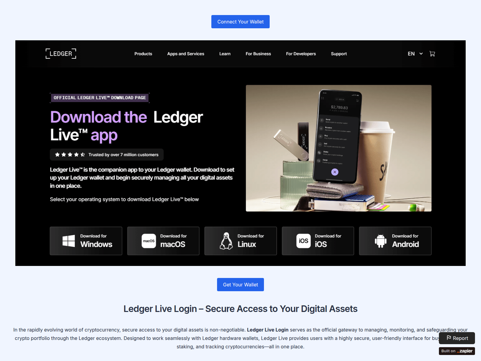 Screenshot of ledrer-support-open.zapier.app