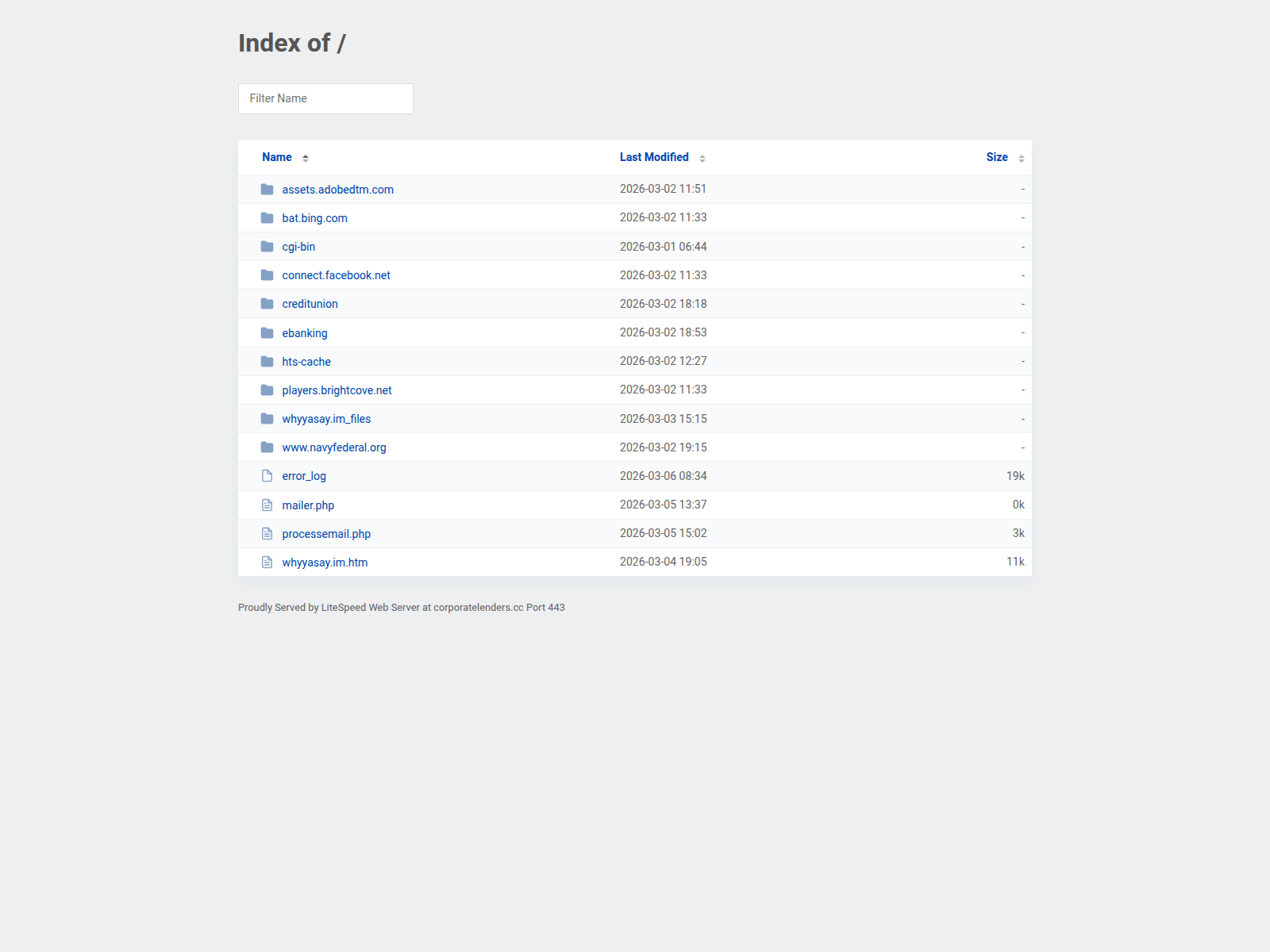 Forensic screenshot of corporatelenders.cc