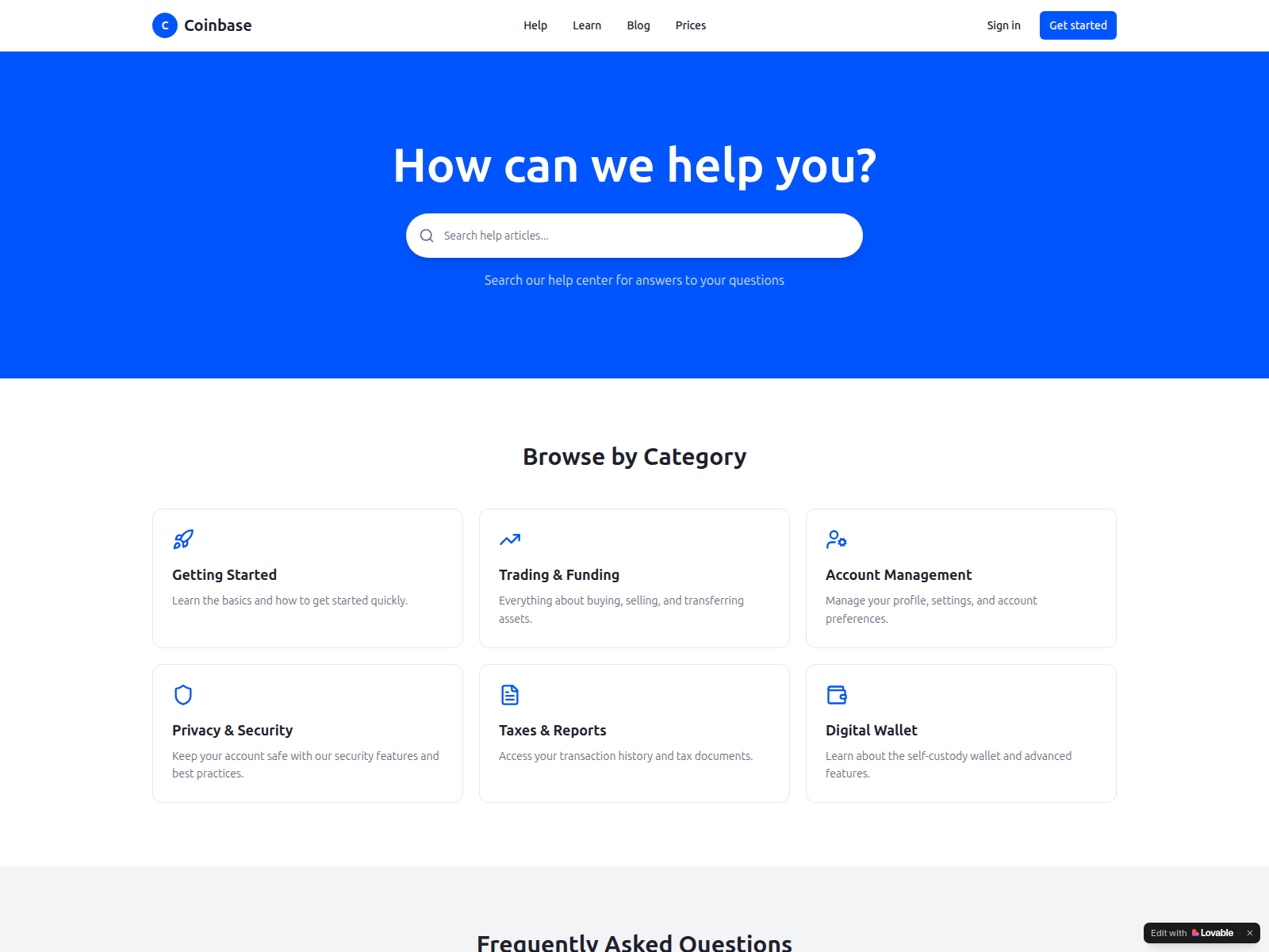 Screenshot of coinbasesupportteamcenter.lovable.app