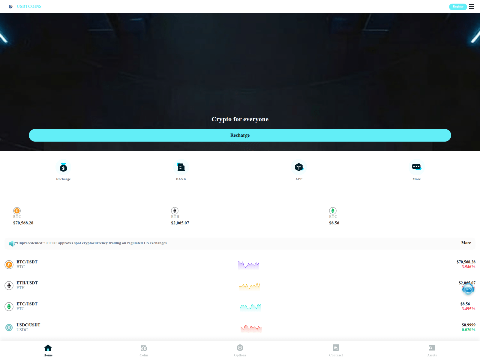 Screenshot of usdtcoins.com