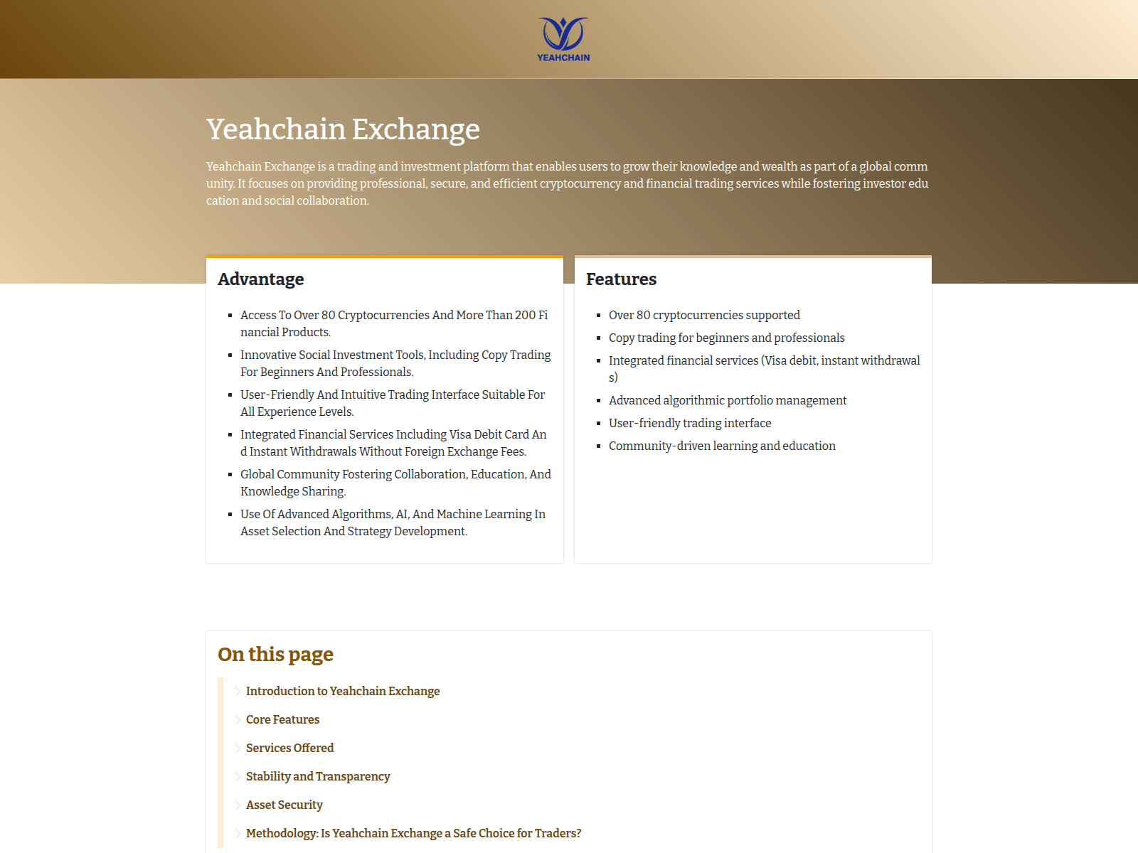 Screenshot of yeahchain-exchange.com